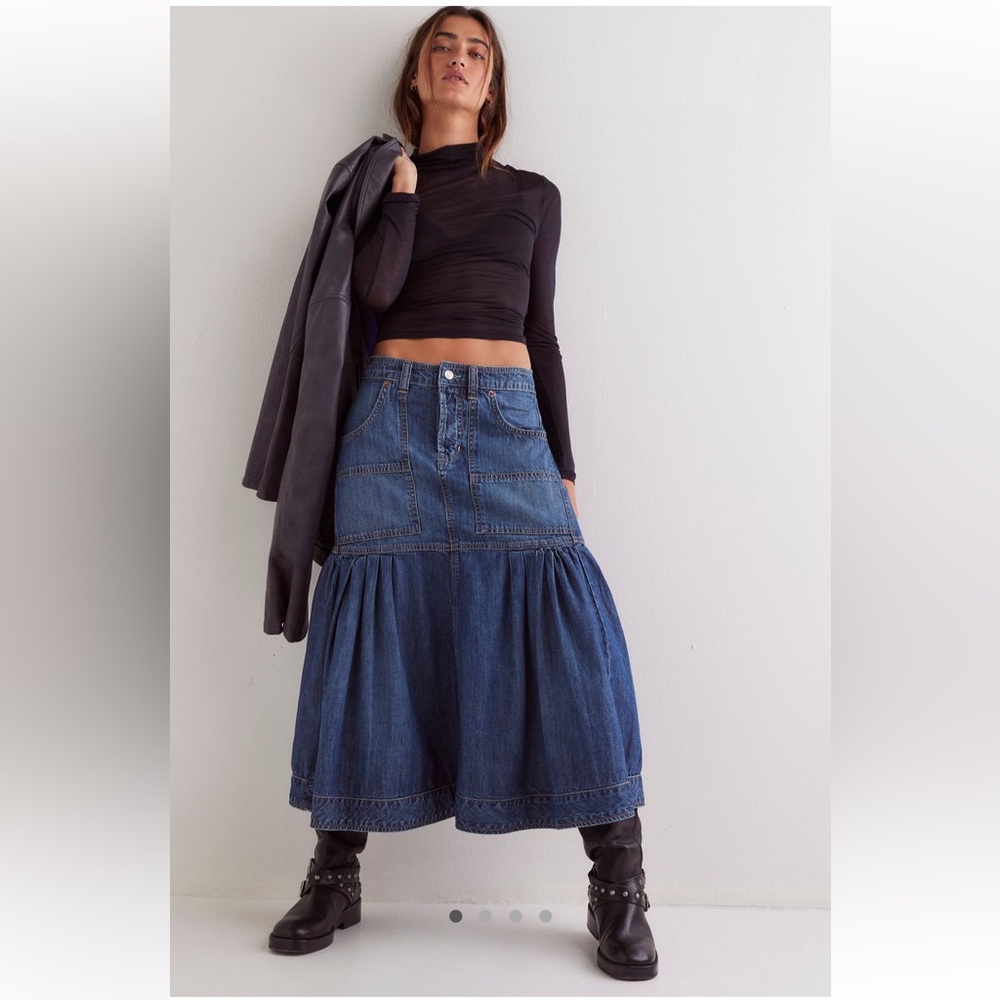 We the Free Now and Then denim midi skirt, size 6, NWT